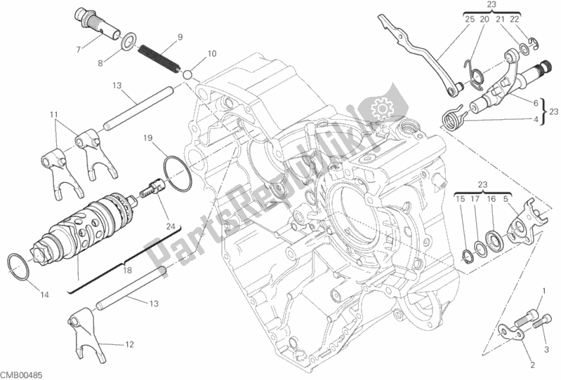 Alle onderdelen voor de Schakelnok - Vork van de Ducati Monster 1200 25 TH Anniversario USA 2019